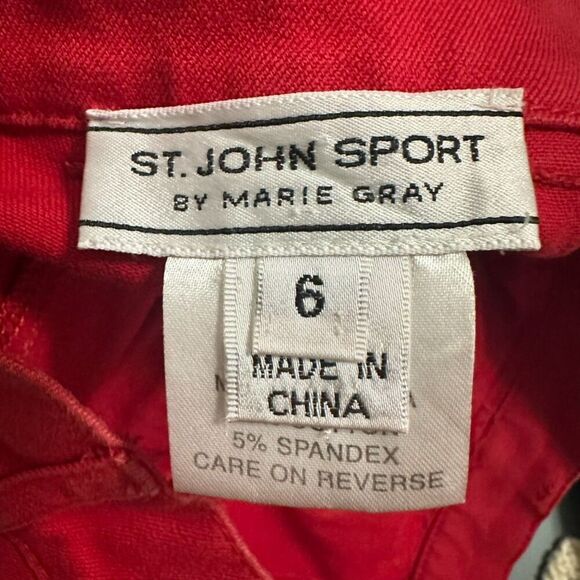 St John Sport High Rise Pants Women's 6 Red Pockets Gold Hardware‎ Festive - Picture 4 of 5